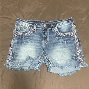 Grace in LA Blue Jean Shorts with Patterned Trim